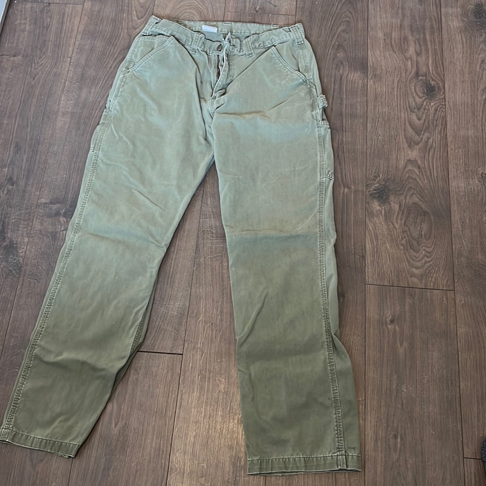 Carhartt Green Khaki Work pants- Relaxed fit- Used & paint stains- 36x34